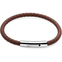 Silver + Brown Leather Bracelet - Silver