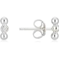 Silver Bubble CZ Bar Stud Earrings - Silver