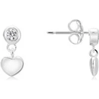 Silver Childrens Crystal Heart Drop Earrings - Silver