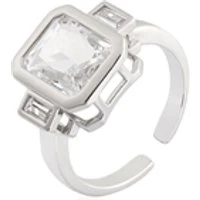 Silver Clear Glass Open Ring - Silver