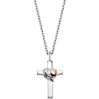 Silver Cross with Heart Wing Necklace - Silver