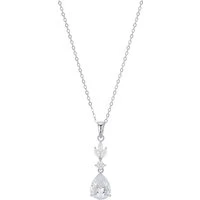 Silver Crystal Bridal Drop Necklace - Silver