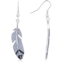 Silver Crystal Feather Earrings