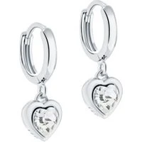 Silver Crystal Heart Huggie Earrings