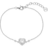 Silver Crystal Heart Solitaire Bracelet - Adjustable