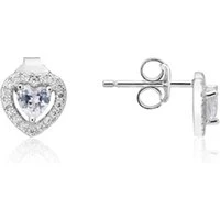 Silver Crystal Heart Solitaire Earrings - Silver