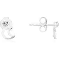 Silver Crystal Moon Stud Earrings - Silver