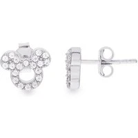 Silver Crystal Open Mickey Mouse Earrings - Silver