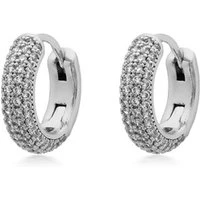 Silver Crystal Pave Huggie Earrings