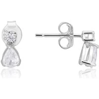 Silver Crystal Pear Drop Stud Earrings - Silver