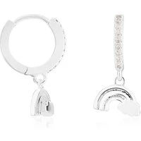 Silver Crystal Rainbow Hoop Earrings - Silver