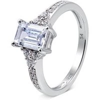 Silver Crystal Solitaire Rectangle Ring - Ring Size 56