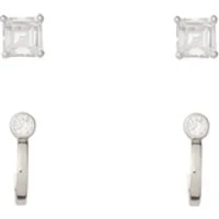 Silver Crystal Stud and Huggie Set - Gold