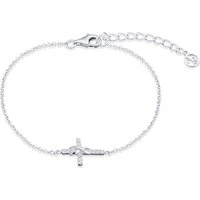 Silver Cubic Zirconia Cross Bracelet - Adjustable