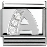 Silver Cubic Zirconia Letter Charm - A