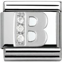 Silver Cubic Zirconia Letter Charm - B