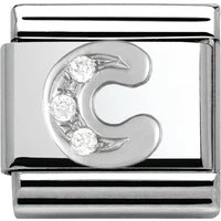 Silver Cubic Zirconia Letter Charm - C