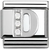 Silver Cubic Zirconia Letter Charm - D