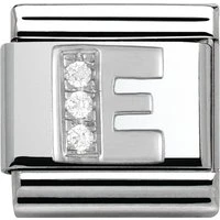 Silver Cubic Zirconia Letter Charm - E