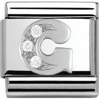 Silver Cubic Zirconia Letter Charm - G