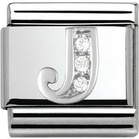 Silver Cubic Zirconia Letter Charm - J