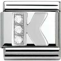 Silver Cubic Zirconia Letter Charm - K