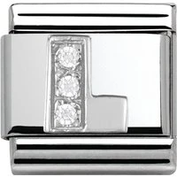 Silver Cubic Zirconia Letter Charm - L