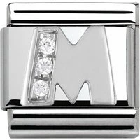 Silver Cubic Zirconia Letter Charm - M