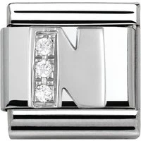 Silver Cubic Zirconia Letter Charm - N