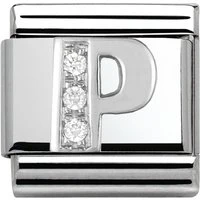 Silver Cubic Zirconia Letter Charm - P