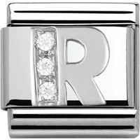 Silver Cubic Zirconia Letter Charm - R