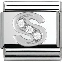 Silver Cubic Zirconia Letter Charm - S