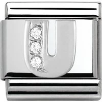 Silver Cubic Zirconia Letter Charm - U