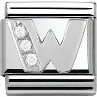 Silver Cubic Zirconia Letter Charm - W