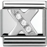 Silver Cubic Zirconia Letter Charm - X