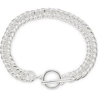 Silver Curb Chain T-Bar Bracelet - 19cm