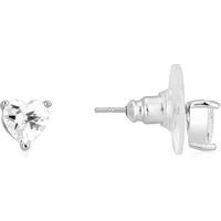 Silver CZ Heart Stud Earrings - Silver