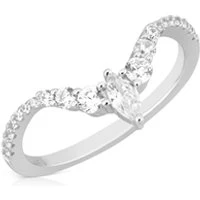 Silver CZ Wish Bone Ring - Ring Size 50 Silver