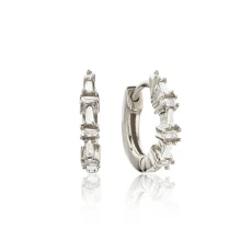Silver Diamond Style Baguette Huggie Hoop Earrings