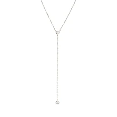 Silver Diamond Style Lariat Necklace