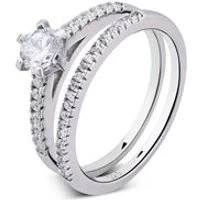 Silver Double Band Solitaire Ring - 50