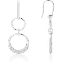 Silver Double Drop Circle Earrings - 925 Silver