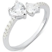 Silver Double Heart CZ Ring - Ring Size 50 Silver