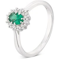 Silver Emerald Oval Halo Ring - Ring Size 56 925 Silver