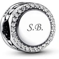 Silver Engravable Crystal Button Charm