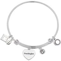 Silver Granddaughter Heart Bangle - Adjustable