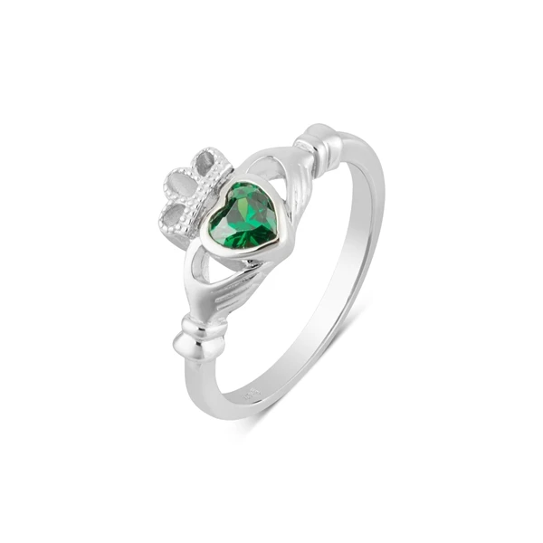 Silver Green Crystal Claddagh Ring - 50