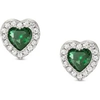 Silver Green CZ Heart Studs