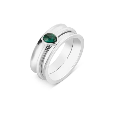 Silver Green Stone Tranquil Ring - Ring Size 58 Silver
