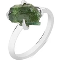 Silver Green Tourmaline Gem Ring - Ring Size 50 Silver